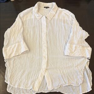 Universal Standard White Crinkled Button-Down Shirt